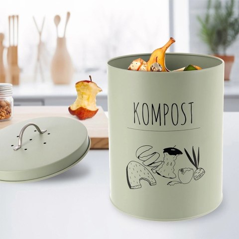 Kompostownik Kuchenny ORION 8 L Metal Filtr Węglowy Zielony Greenish