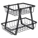 Koszyk na Owoce Warzywa 2 Poziomowy Metalowy Czarny 28 x 17,5 x 21 cm VILDE