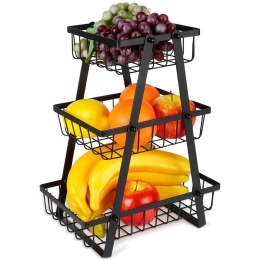 Koszyk na Owoce Warzywa 3 Poziomy Metalowy Czarny 28 x 17,5 x 34,5 cm VILDE