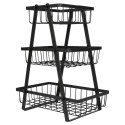 Koszyk na Owoce Warzywa 3 Poziomy Metalowy Czarny 28 x 17,5 x 34,5 cm VILDE