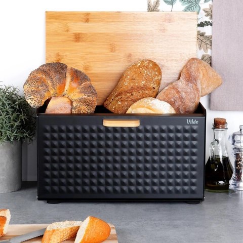 Chlebak Metalowy VILDE Czarny 35,5 x 22 x 20,5 cm z Pokrywą i Deską