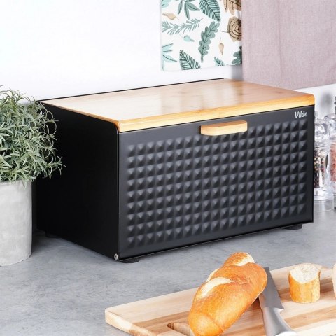 Chlebak Metalowy VILDE Czarny 35,5 x 22 x 20,5 cm z Pokrywą i Deską