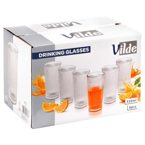 Szklanki Wysokie Zestaw 6 szt. 320 ml VILDE Ryflowane Szkło do Zmywarki