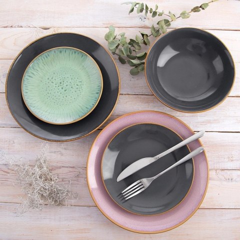Talerz Obiadowy Płytki 27 cm Ceramika Szary Glaze Nakrapiany Zmywarka