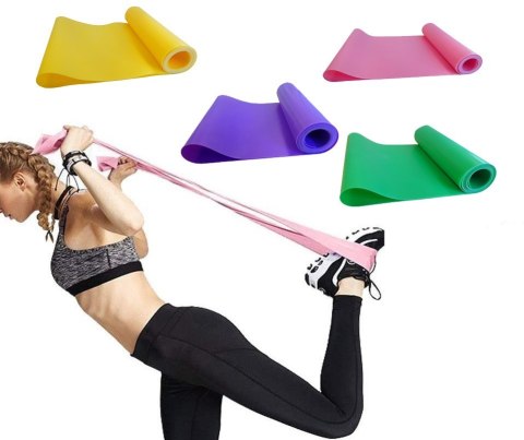 Guma Taśma Oporowa Gimnastyczna Fitness Żółta 0,45 mm KUBISPORT 120 cm