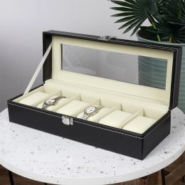 Pudełko Szkatułka na Zegarki Etui Czarne 6 Miejsc 305 x 11 x 8 cm VILDE