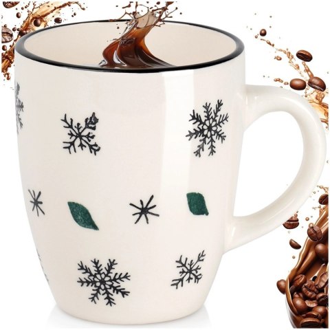 Kubek Ceramiczny Świąteczny 350 ml Biały w Płatki Śniegu Prezent ORION