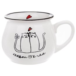 Kubek Ceramiczny na Kawę Herbatę Kot Duży Biały Pojemny Prezent ORION 300ml