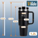Kubek Termiczny 1,2 L z Rurką i Uchwytem Czarny Termos XXL VILDE