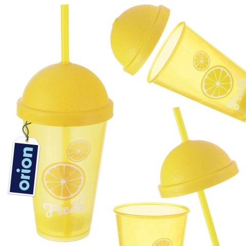Kubek z Pokrywką i Słomką 450 ml ORION Żółty Nietłukący do Napojów