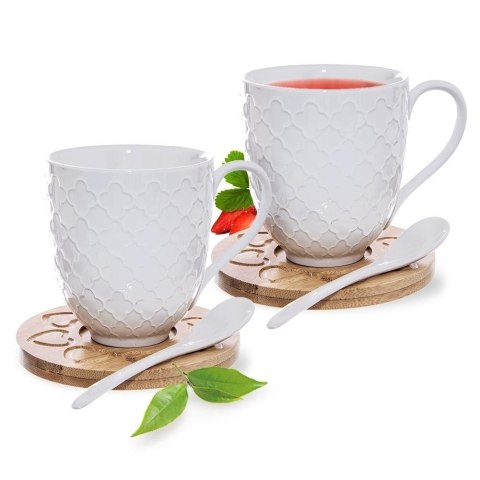 Kubki Porcelanowe do Kawy Herbaty z Łyżeczką Podstawką ORION 370 ml 2 szt.