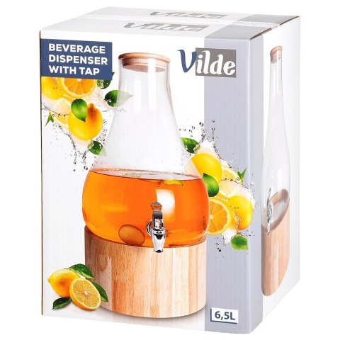 Słój z Kranikiem do Napojów Lemoniady ze Stojakiem Bambusowym VILDE 6.5L