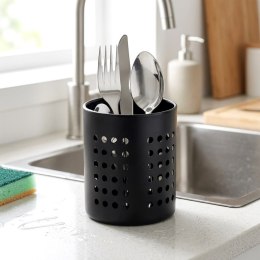 Stojak na Sztućce Ociekacz Pojemnik na Przybory Stalowy Czarny Mat 12,5 cm