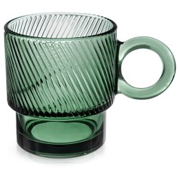 Szklanka z Uchem Kubek do Kawy Herbaty Napojów Zielona Ryflowana 300 ml