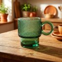 Szklanka z Uchem Kubek do Kawy Herbaty Napojów Zielona Ryflowana 300 ml