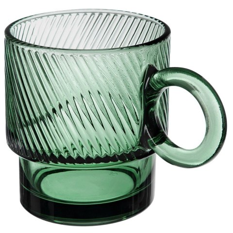 Szklanka z Uchem Kubek do Kawy Herbaty Napojów Zielona Ryflowana 300 ml