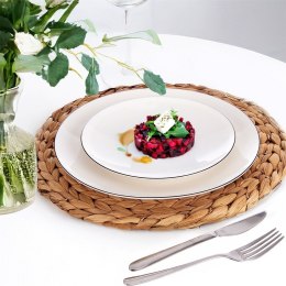 Talerz Deserowy Porcelanowy do Ciasta Śniadaniowy Biały z Obwódką 20 cm