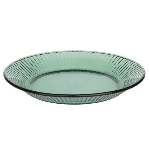 Talerz Deserowy Szklany do Ciasta Przekąsek Zielony Ryflowany 20,5 cm
