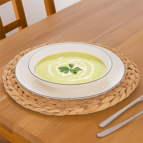 Talerz Głęboki Obiadowy Porcelanowy do Zupy Biały z Obwódką 20 cm 600 ml