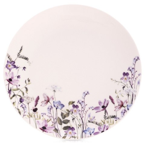 Talerz Obiadowy Płytki Porcelanowy Biały Kwiaty Ozdobny ORION Okrągły 24 cm