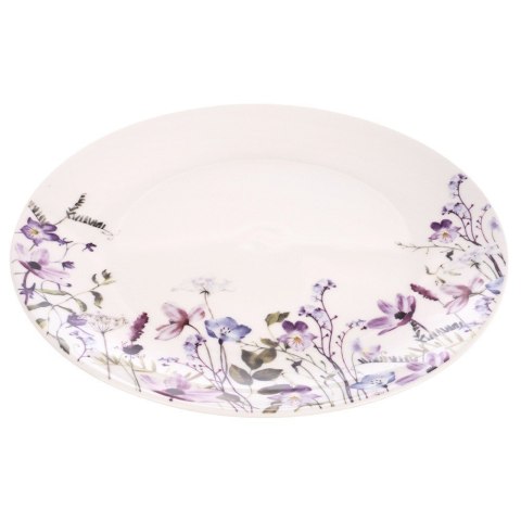 Talerz Obiadowy Płytki Porcelanowy Biały Kwiaty Ozdobny ORION Okrągły 24 cm
