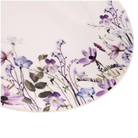 Talerz Obiadowy Płytki Porcelanowy Biały Kwiaty Ozdobny ORION Okrągły 24 cm