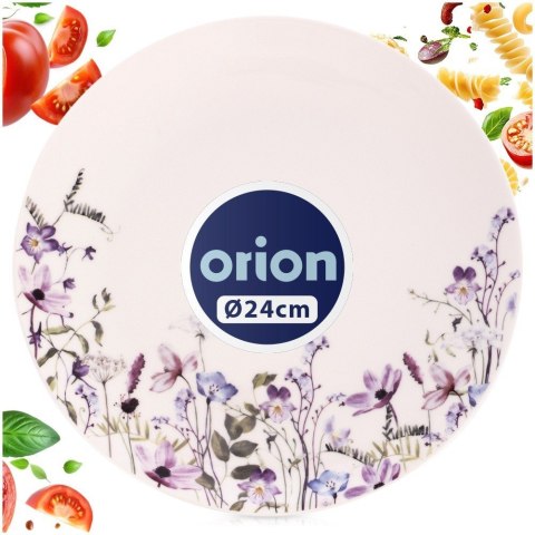 Talerz Obiadowy Płytki Porcelanowy Biały Kwiaty Ozdobny ORION Okrągły 24 cm