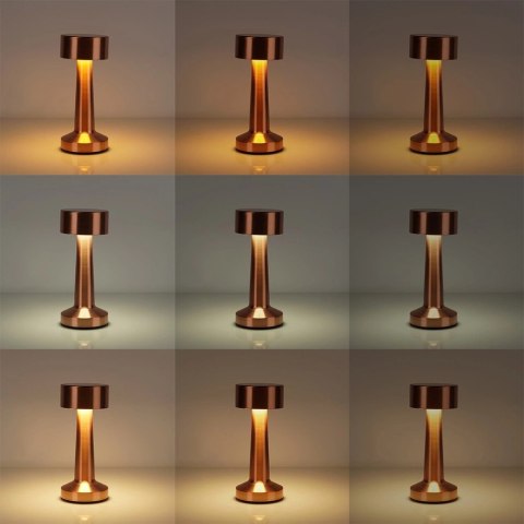 Lampka Stołowa LED Złota 21 cm Akumulator 3 Tryby Ściemnianie USB